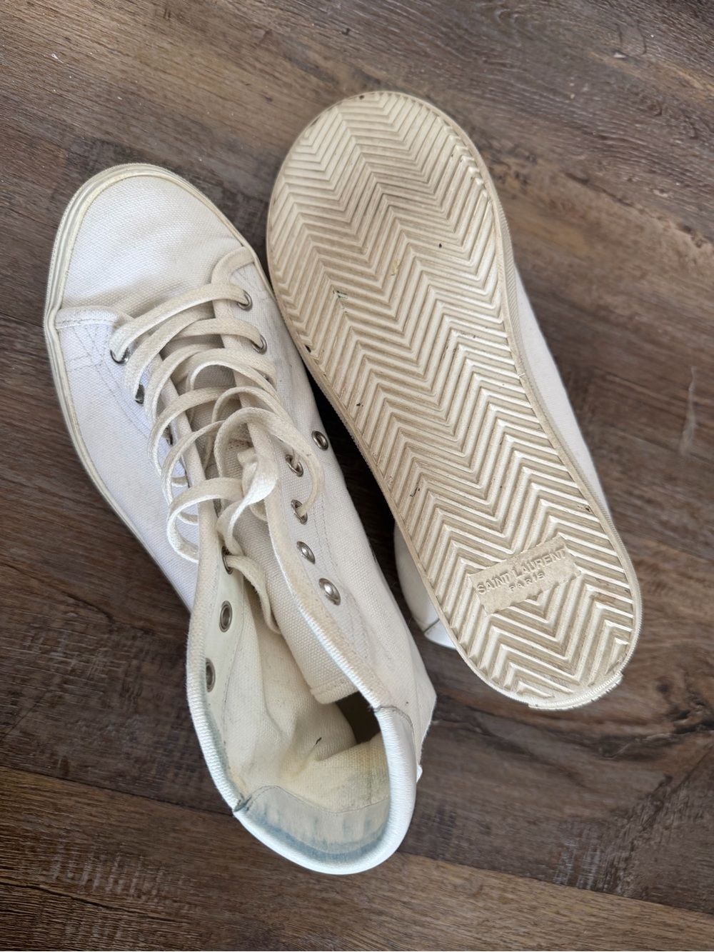 Saint Laurent White Canvas High-Top Sneakers - Picture 6 of 7